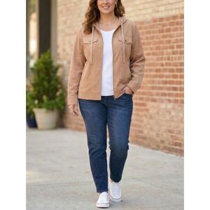Doe & Rae Beige and White Lightweight Casual Hooded Windbreaker Jacket